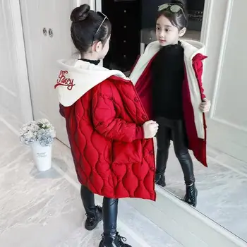 Зимно яке за момичета Детски дрехи с памучен хастар Teen палто с качулка, с двойна яка за момичета Парк Снежен костюм TZ541