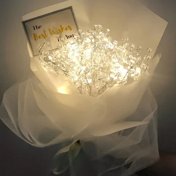 2 М 20 лампи Гипсофила светлини от мъниста цветя, подарък за Свети Валентин цветя Светлина LED лека нощ Сватба парти Гирлянда Декор