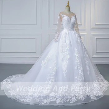 Сватбена рокля Плюс размера V-образно деколте с дълъг ръкав бална рокля Сватба сватбена рокля на Принцеса сватбена рокля Robe De Mariee Булчинската рокля на булката