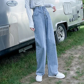 Дънки с висока талия дамски спортни панталони 2020 памучни панталони в елегантен стил за почистване 2020 пролетен тренд свободни панталони