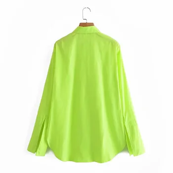 MXTIN 2021 Дамски пролетната мода Зелени однобортные дълги блузи Ретро яка с ревери с дълъг ръкав Дамски риза с отрязани върховете Шик