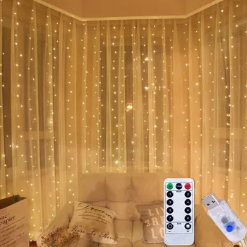 3 М LED Гирлянди от приказни гирлянди Завеса Венец USB Дистанционно Коледна украса за дома Коледна лампа Празнична Декоративна