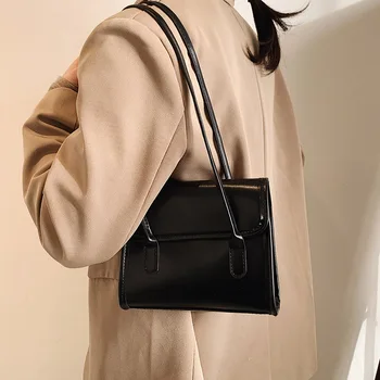 Модни текстурирани европейската и американската ретро Дамска чанта Проста женска чанта на едно рамо от мазна кожа в западен стил Портфейл