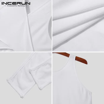 INCERUN Мъжки тениски Плътен цвят с кръгло деколте без ръкави с дантела-Вечерни жилетки за почивка 2022 Градинска дрехи и Секси върхове с отворен гръб За мъже на S-5XL